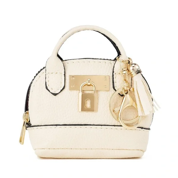 NEW Mini Purse Bag Charm Keychain Micro Pouch Bag Cles Compact Mini Wallet Cream - Picture 1 of 6